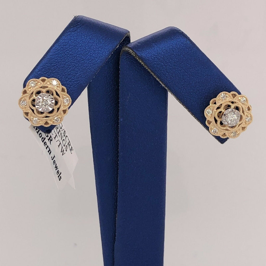 14K Yellow Gold 0.35 CT Diamond Stud Screw Back Earrings, 2.4gm