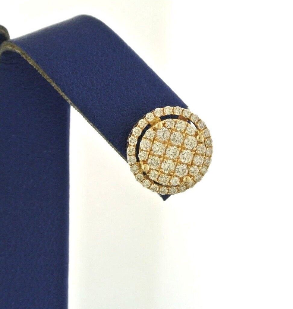 14k Yellow Gold 1.25 CT Diamond Cluster Stud Earrings, 3.2gm