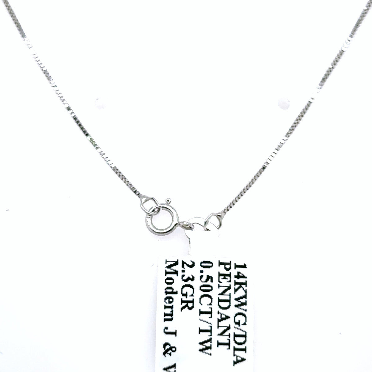 14k White Gold 0.50 CT Diamond Pendant Necklace, 2.3gm, 19", S101331