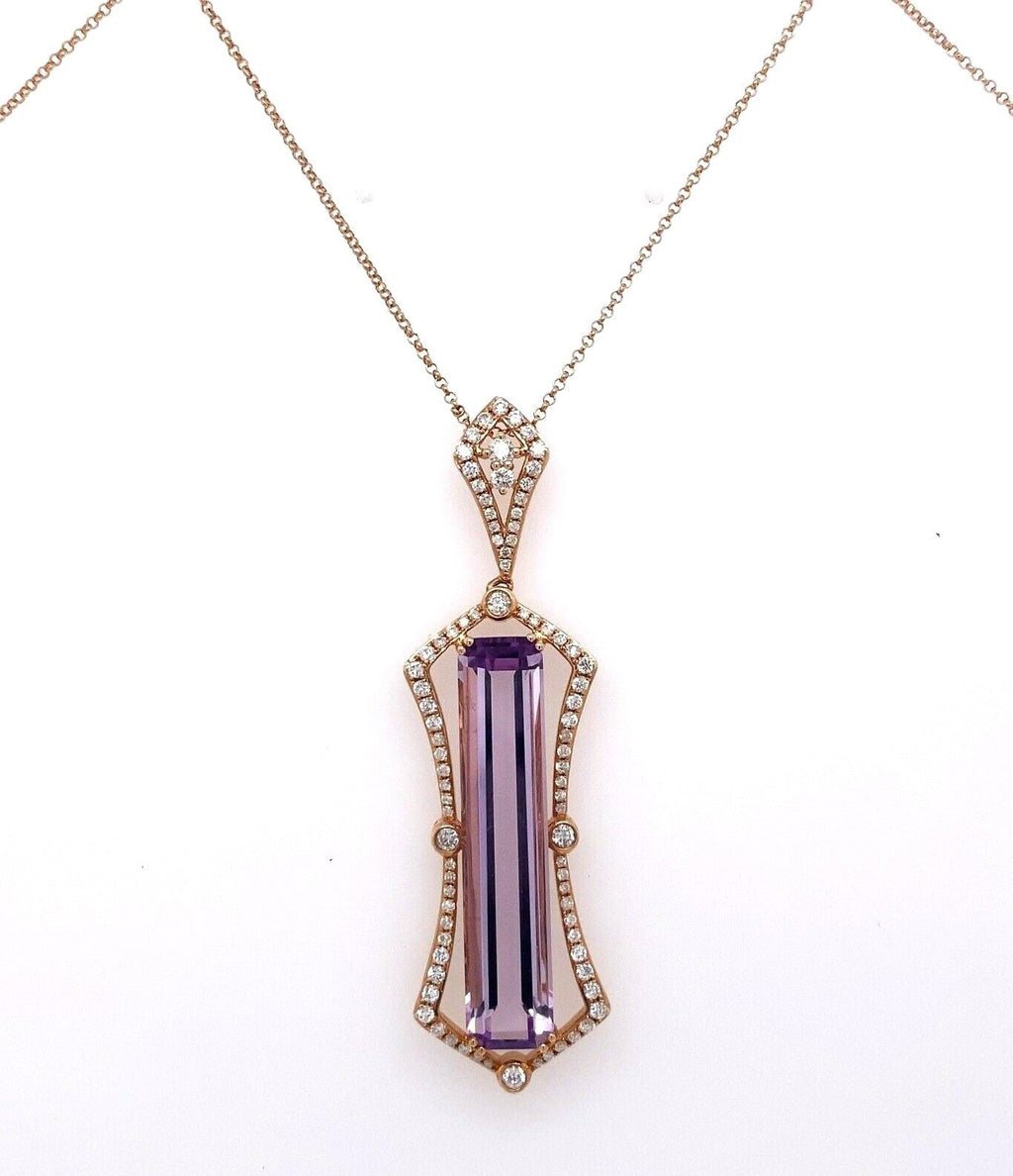 14k Rose Gold 1.00 Ct & 10.37mm Amethyst Pendant Necklace, 9.5g, S12712