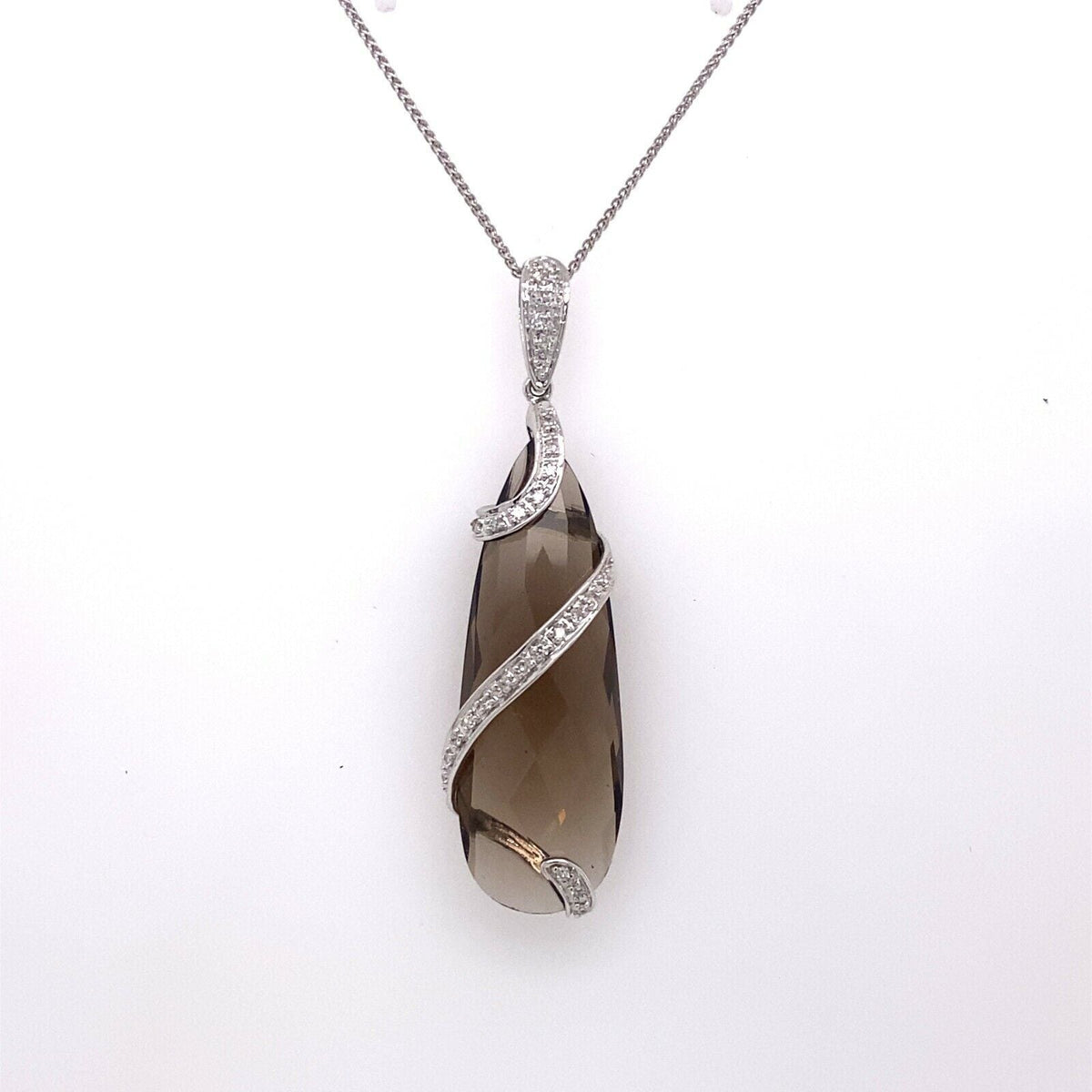 14k White Gold 0.50 CT Diamond & Smokey Topaz Necklace, 6.6g, S105098