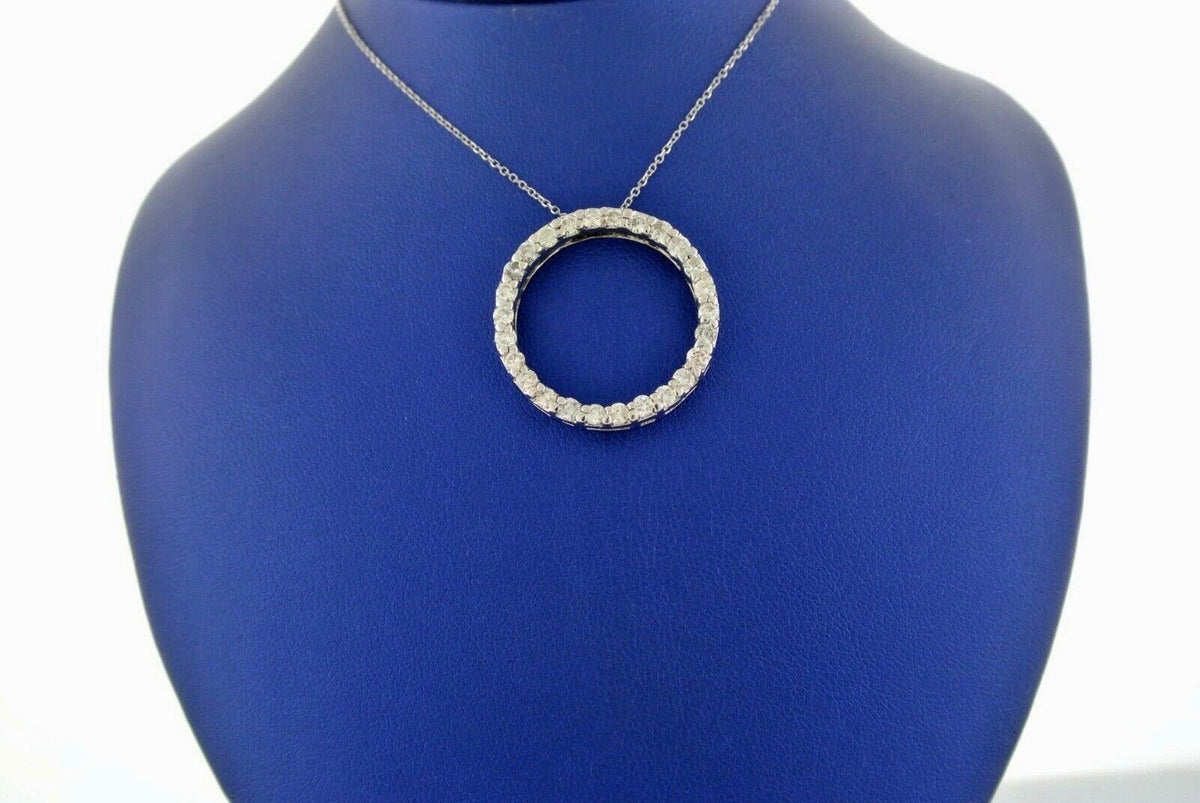 14k White Gold 1.00 Ct Diamond Circle Pendant Necklace, 6.5gm, 16-18"