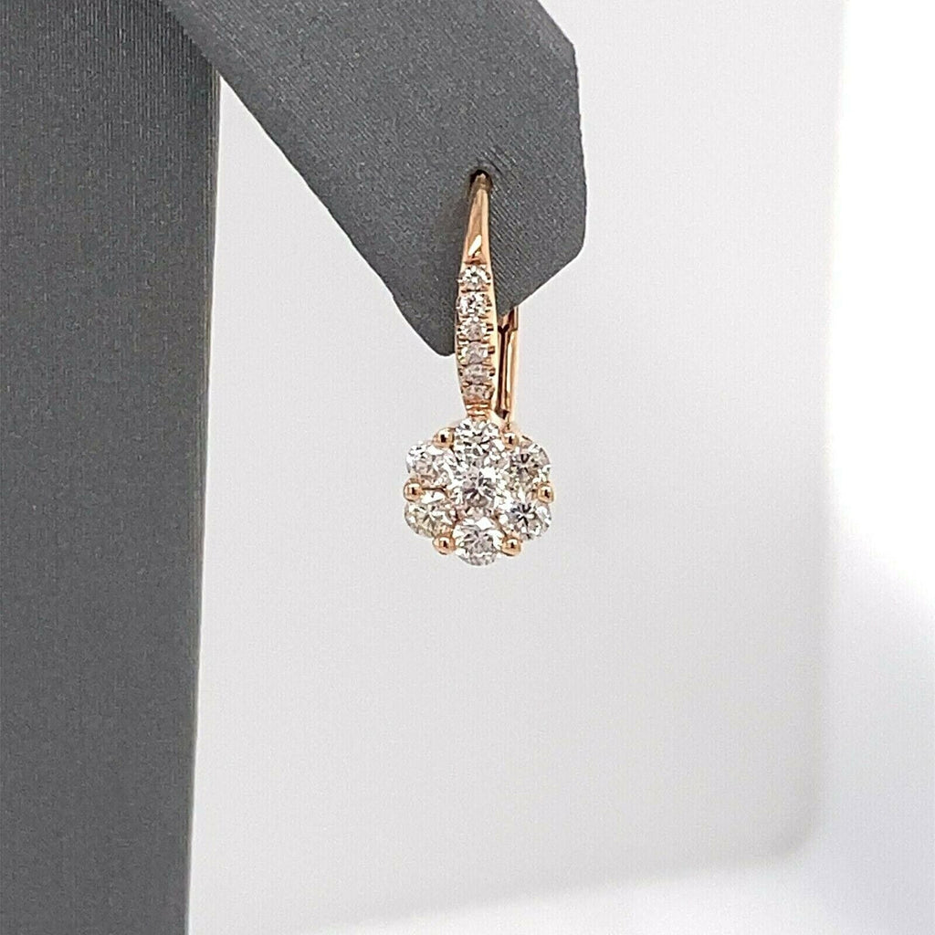 18k Rose Gold 1.00 CT Diamond Cluster Drop Style Earrings, 1.8gm