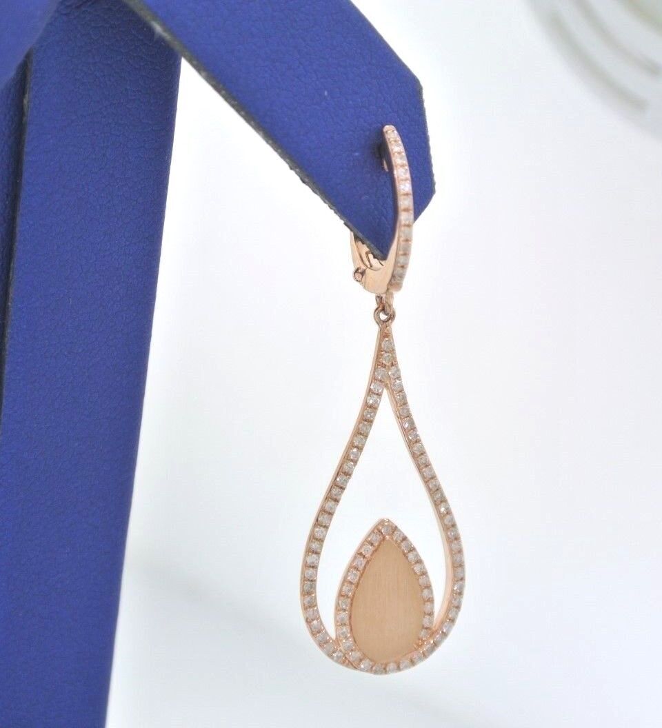 14K ROSE GOLD 0.75 CT ROUND CUT DIAMONDS DANGLE DROP EARRINGS