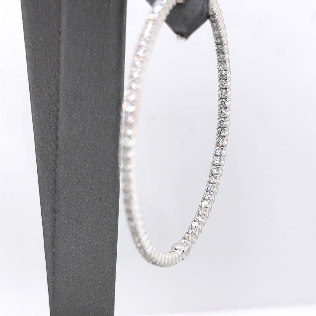 14k White Gold 3.00 CT Diamond Inside Out Hoop Earrings, 12.5gm