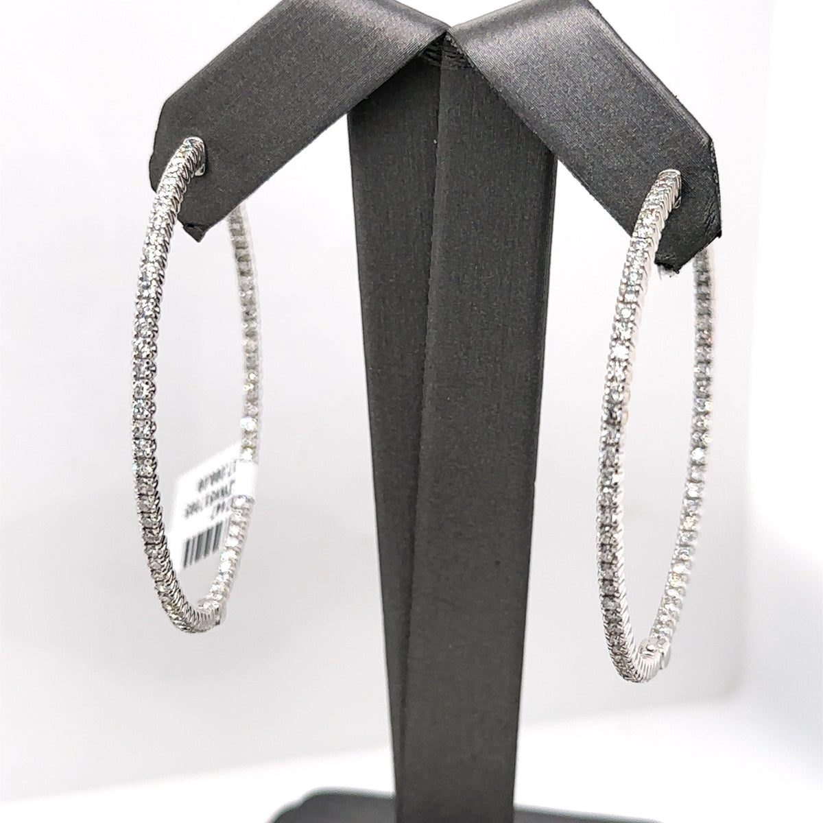 14k White Gold 3.00 CT Diamond Inside Out Hoop Earrings, 12.5gm