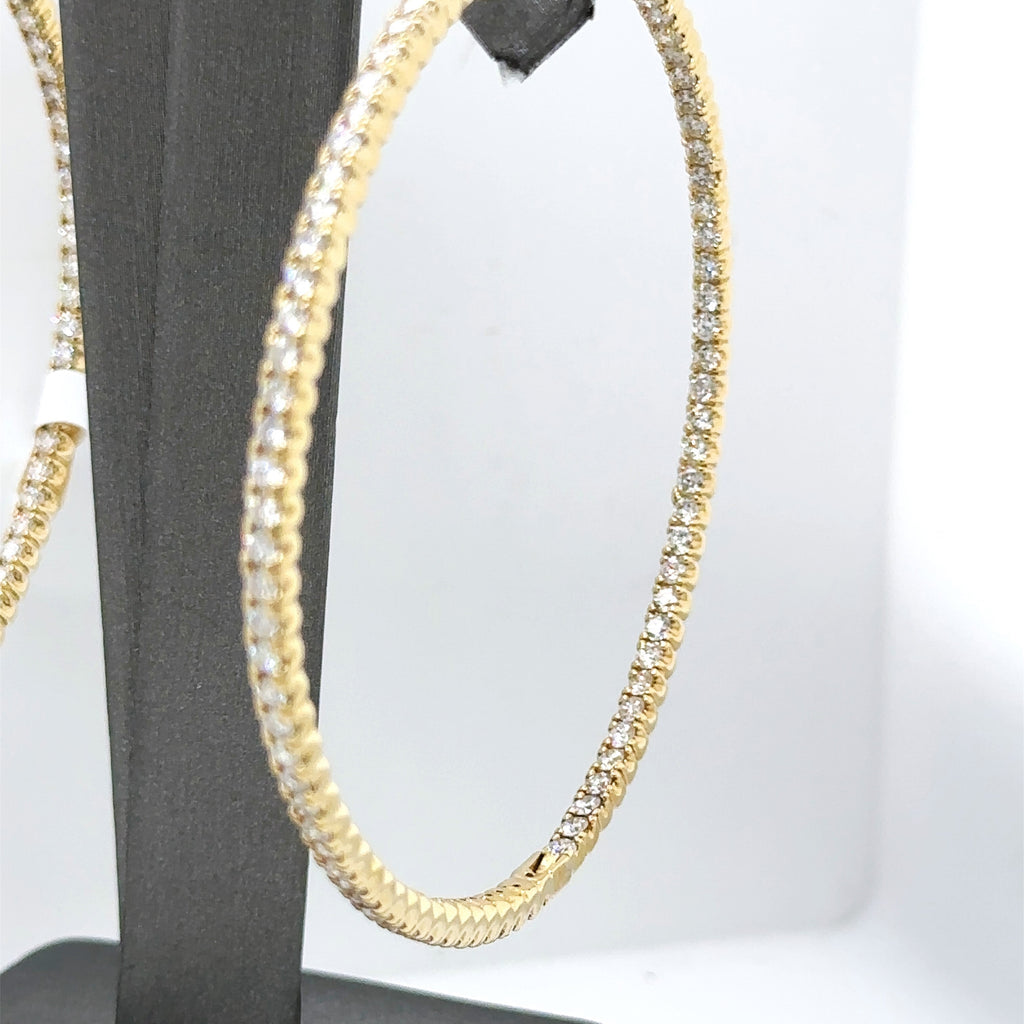 14k Yellow Gold  5.25 CT Diamond Inside Out Hoop Earrings, 20.3gm, S107450