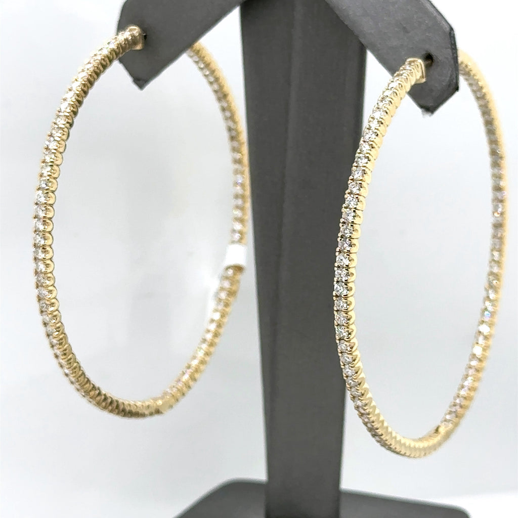 14k Yellow Gold  5.25 CT Diamond Inside Out Hoop Earrings, 20.3gm, S107450