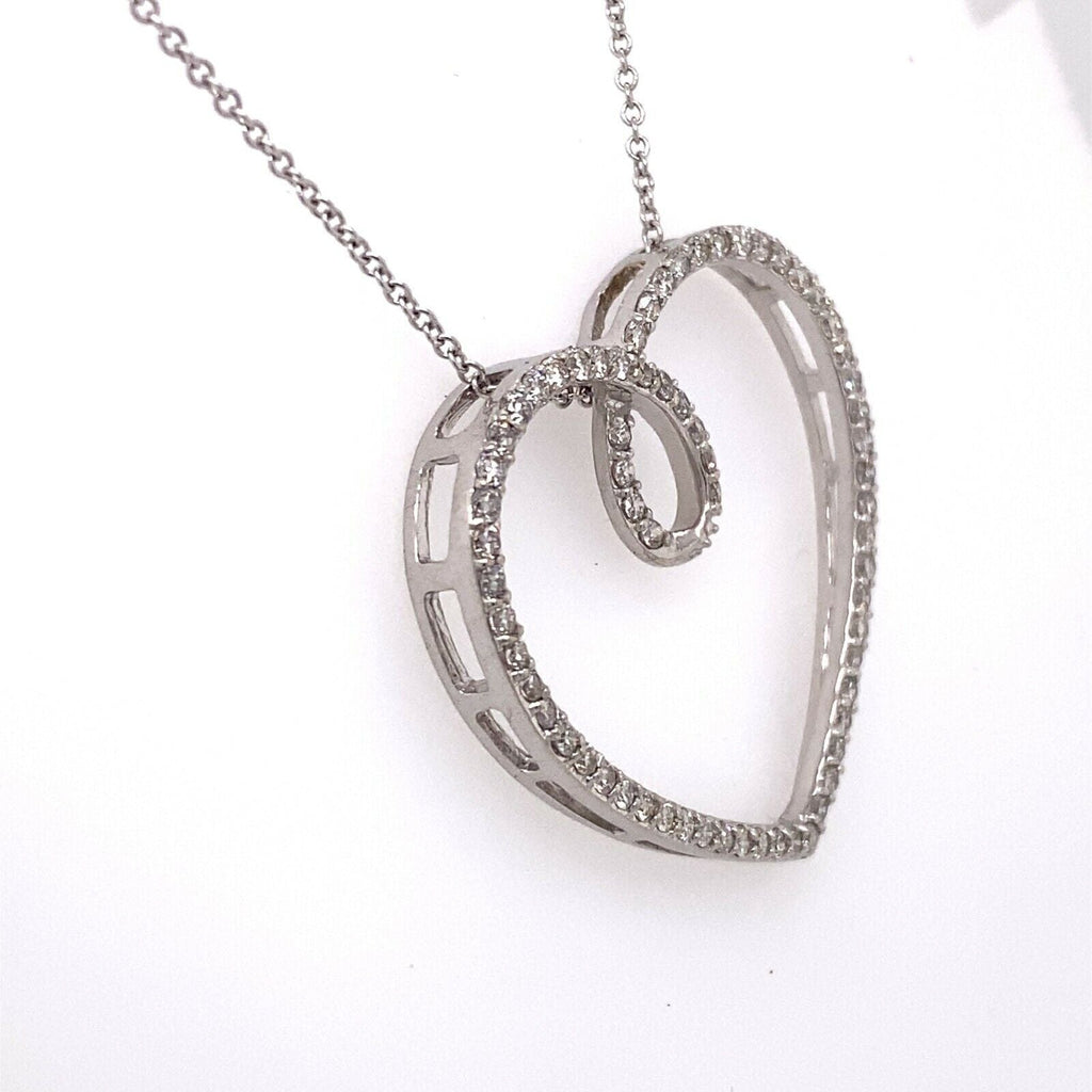 14k White Gold 1.00 CT Diamond Heart Pendant Necklace, 5.7g, 17", S105992
