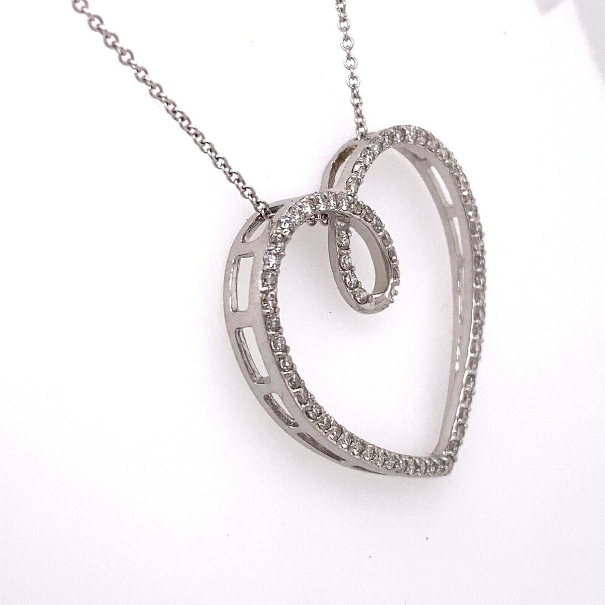 14k White Gold 1.00 CT Diamond Heart Pendant Necklace, 5.7g, 17", S105992