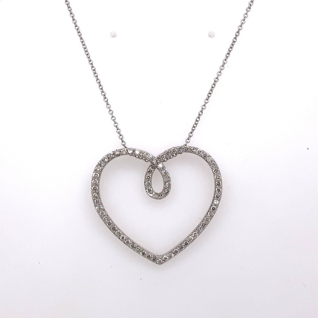 14k White Gold 1.00 CT Diamond Heart Pendant Necklace, 5.7g, 17", S105992