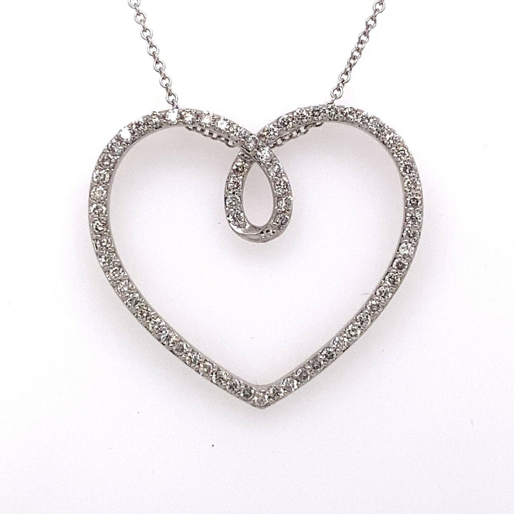 14k White Gold 1.00 CT Diamond Heart Pendant Necklace, 5.7g, 17", S105992