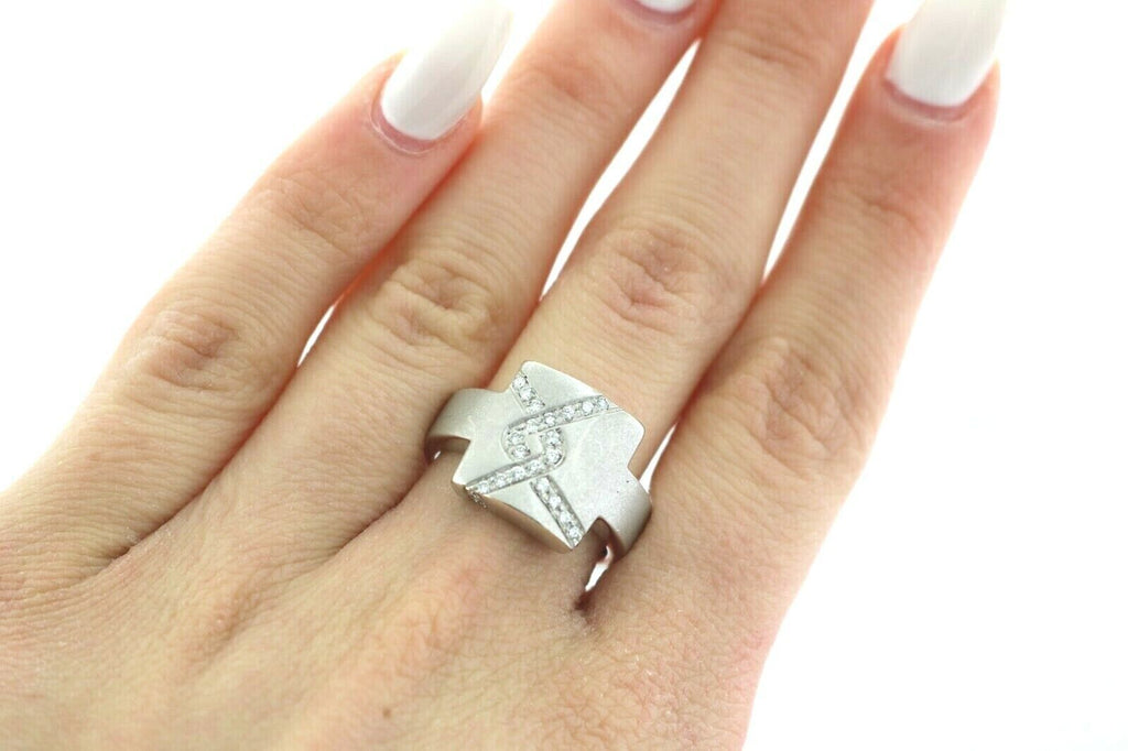18k White Gold 0.50 CT Diamond Brushed Right Hand Ring, 10.6gm Size 7.25 S106754