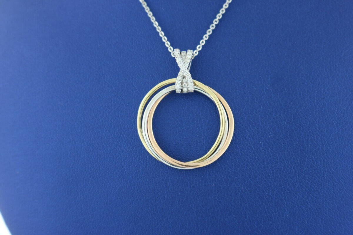 14k Tri Color 0.50 CT Diamond Pendant Necklace, 4.8gm, 16", S100994