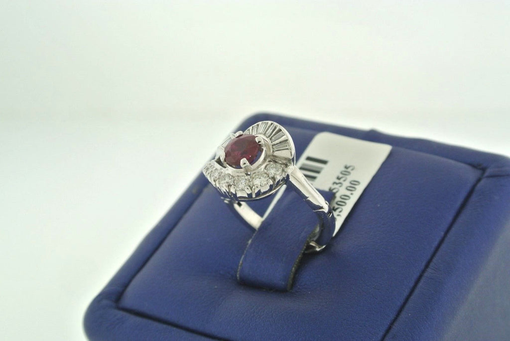ANTIQUE 14K WHITE GOLD 1.00 CT RUBY & DIAMOND LADIES RING, 3.7 GM, S101262