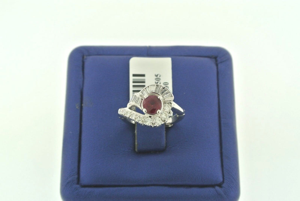 ANTIQUE 14K WHITE GOLD 1.00 CT RUBY & DIAMOND LADIES RING, 3.7 GM, S101262