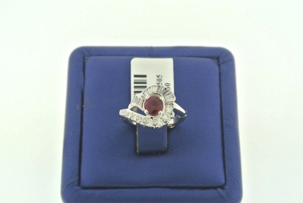 ANTIQUE 14K WHITE GOLD 1.00 CT RUBY & DIAMOND LADIES RING, 3.7 GM, S101262