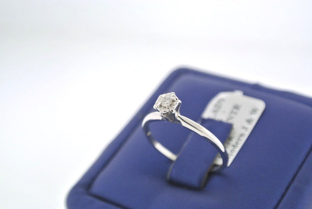 Estate 14k White Gold 0.05 C Diamond Engagament Ring, 1.6gm, Size 7.5,S102170