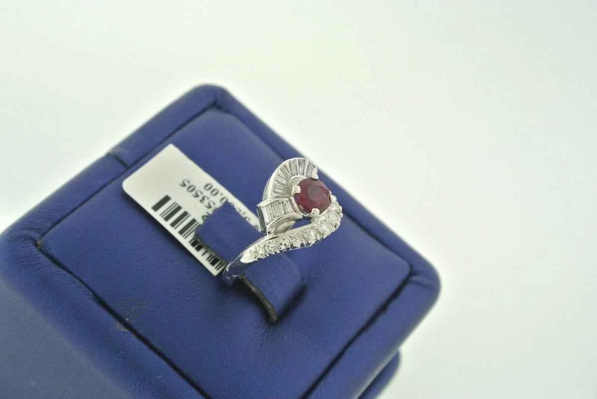 ANTIQUE 14K WHITE GOLD 1.00 CT RUBY & DIAMOND LADIES RING, 3.7 GM, S101262