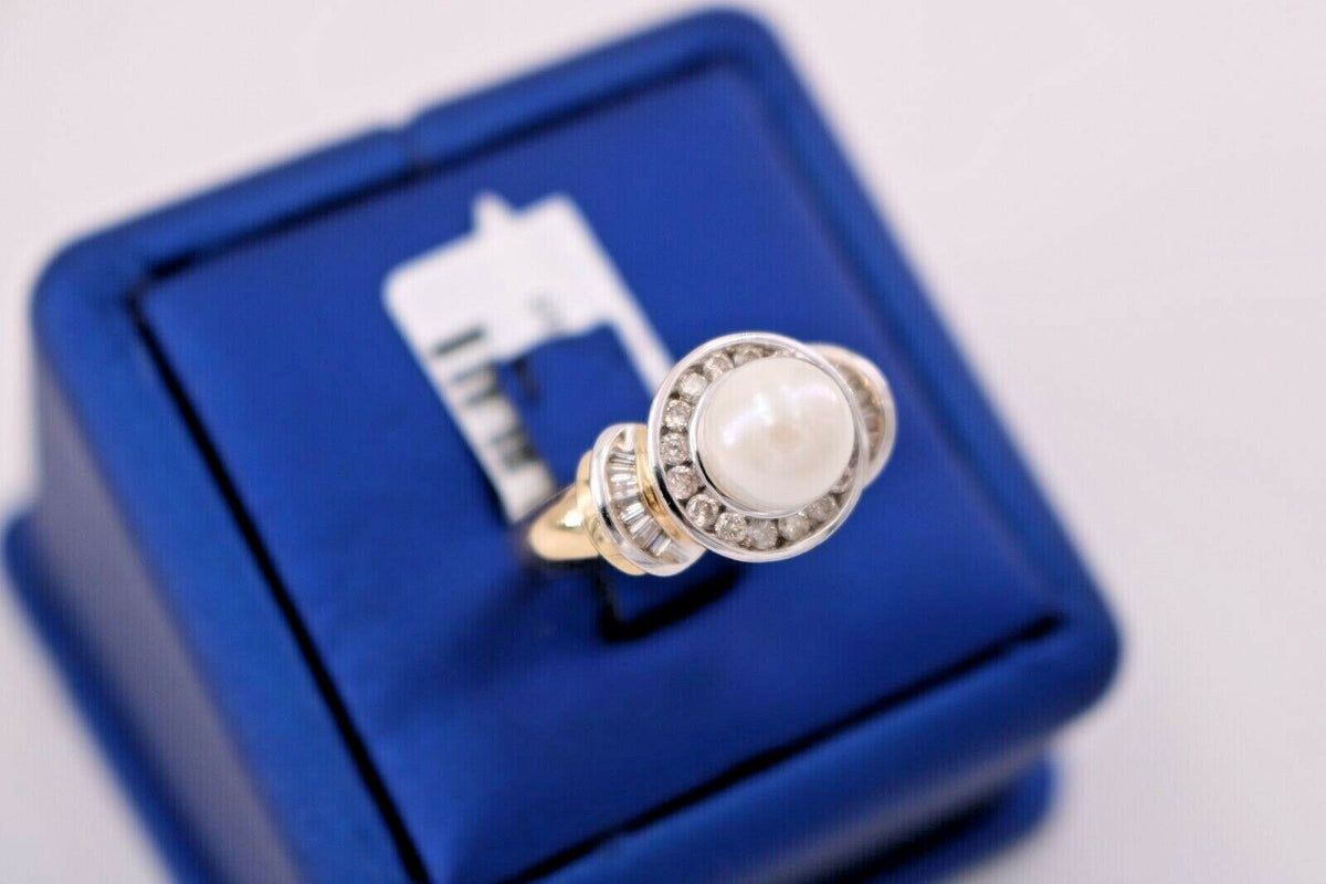 14k Two Tone Gold 0.50 CT Diamond & Pearl Ladies Ring, 6.3gm, Size 7, S105069