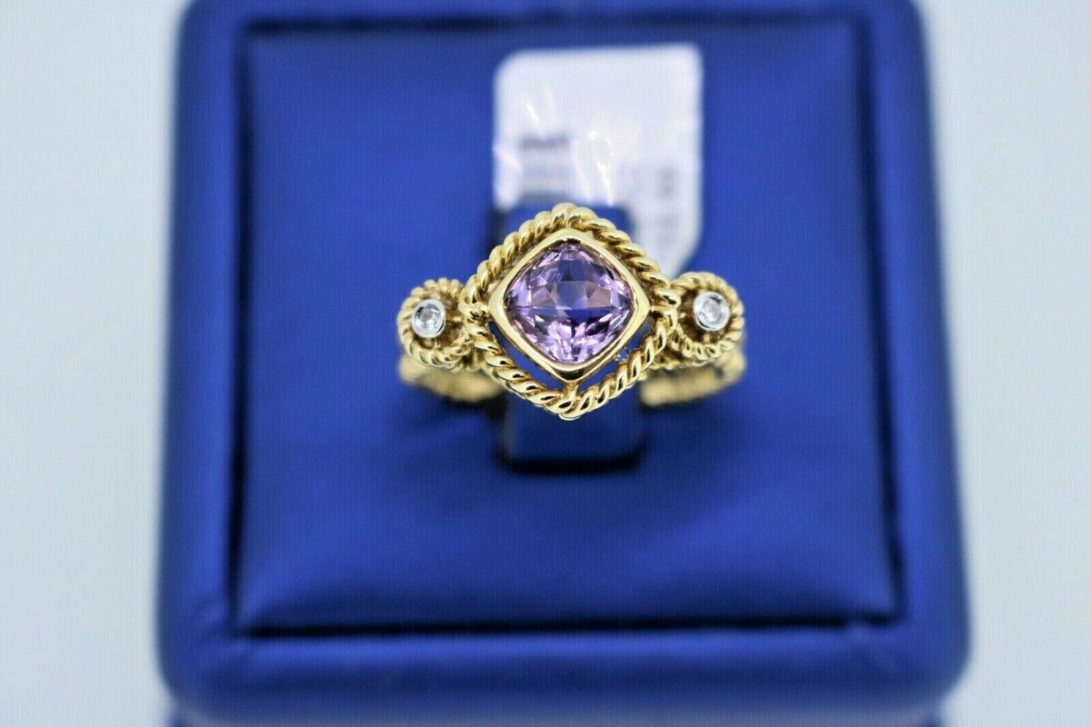14k Yellow Gold 1.00 CT Amethyst & Diamond Ladies Ring, 4.5gm, Size 7.25, S12766