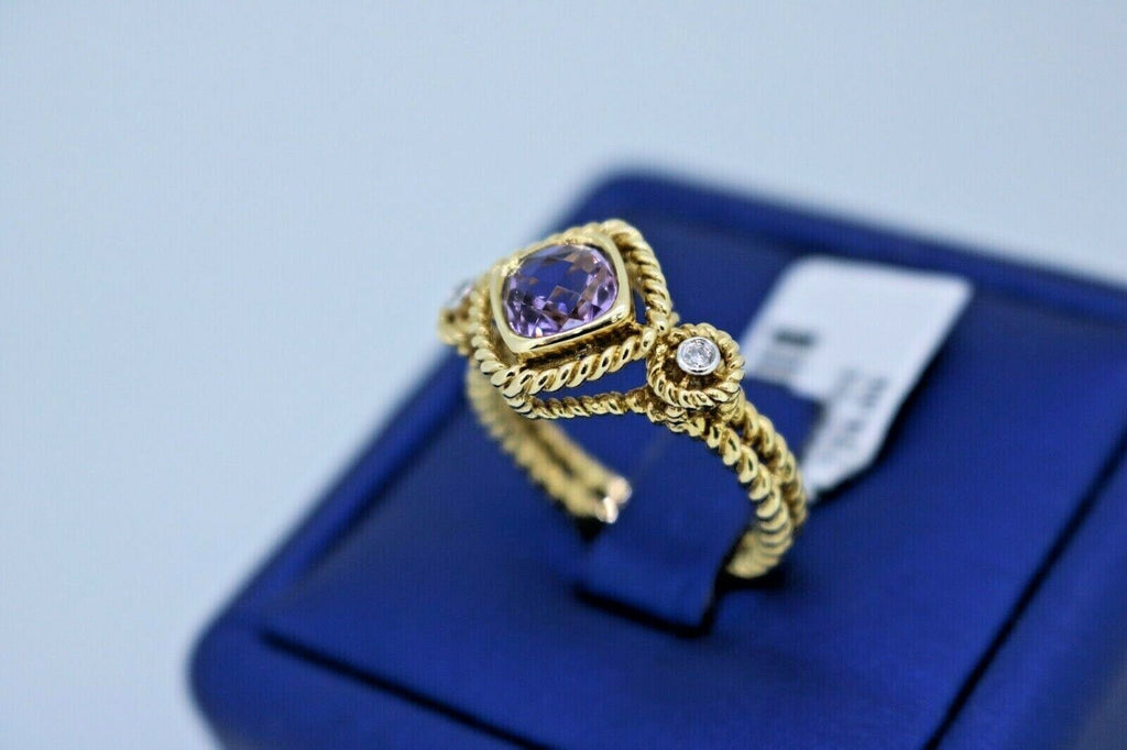 14k Yellow Gold 1.00 CT Amethyst & Diamond Ladies Ring, 4.5gm, Size 7.25, S12766