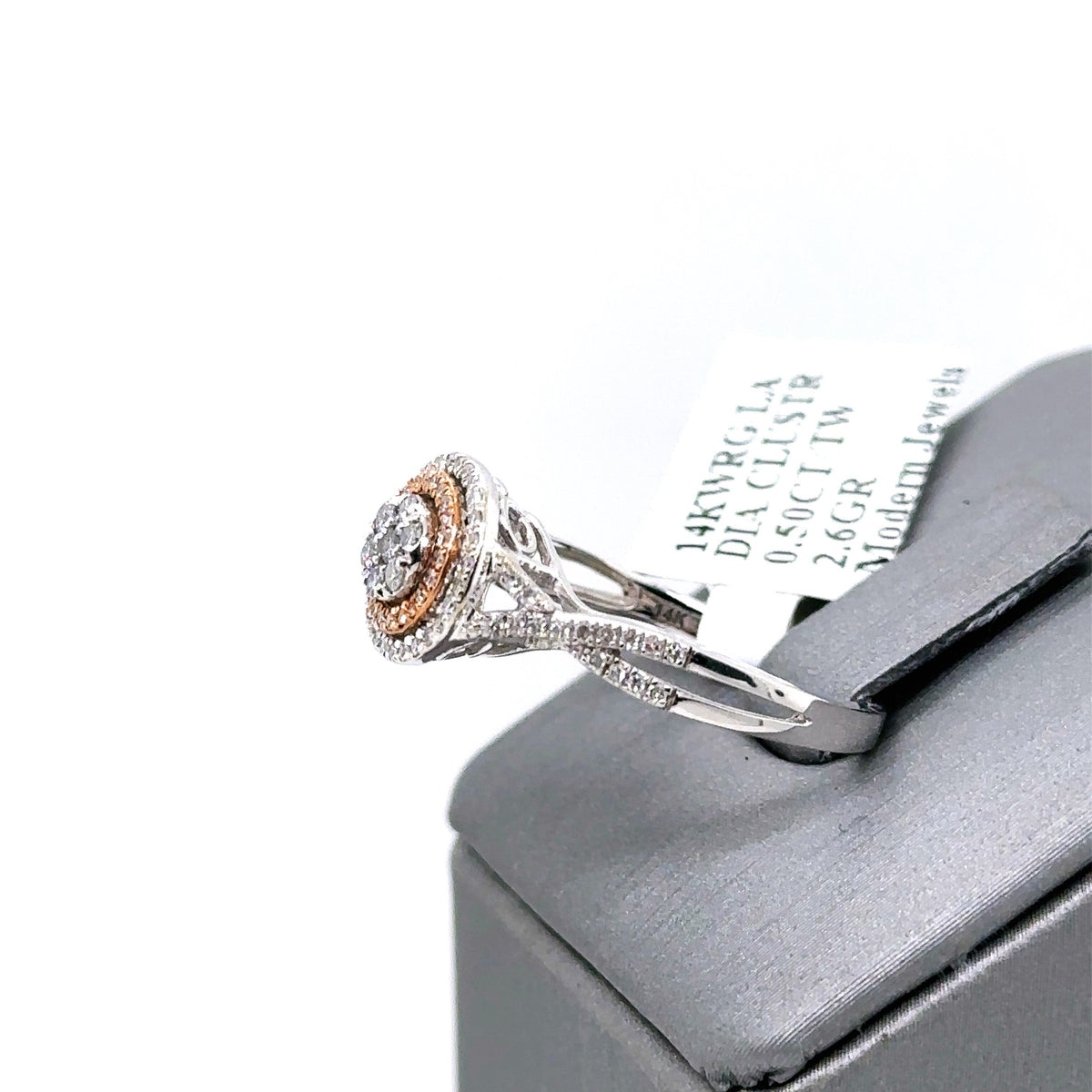 14K White Gold 0.50 CT Diamond Cluster Engagement Ring, 2.6G, Size 7 S13215