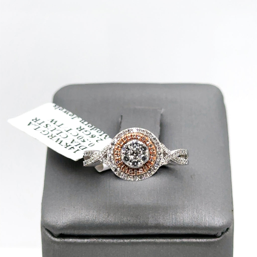 14K White Gold 0.50 CT Diamond Cluster Engagement Ring, 2.6G, Size 7 S13215
