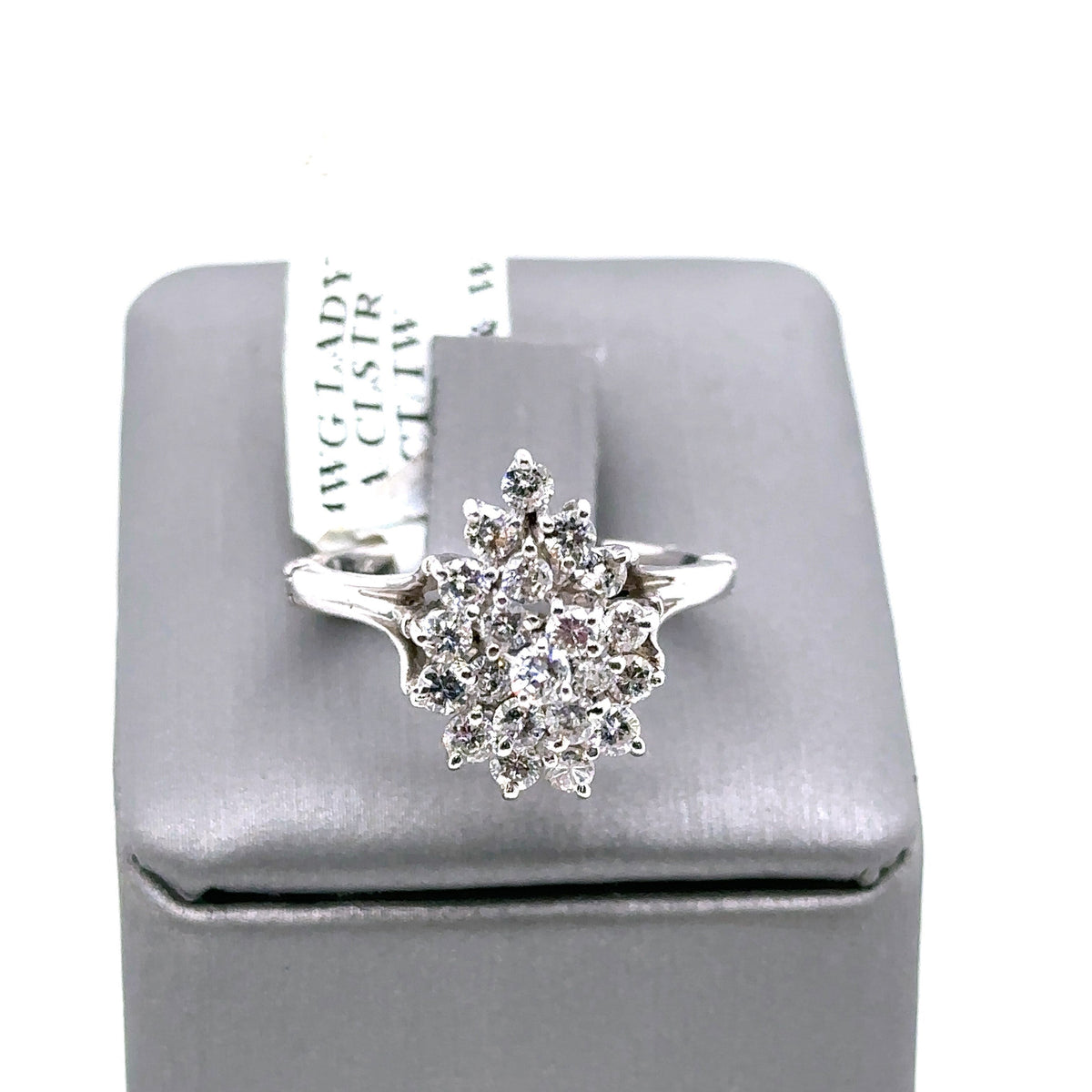 14k White Gold 1.00 CT Diamond Cluster Ladies Ring, 4.0g, Size 5.5, S103433