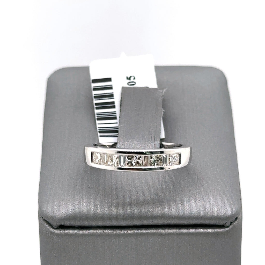 14k White Gold 0.50CT Princess Diamond Ladies Band, 2.7g, Size 5.5