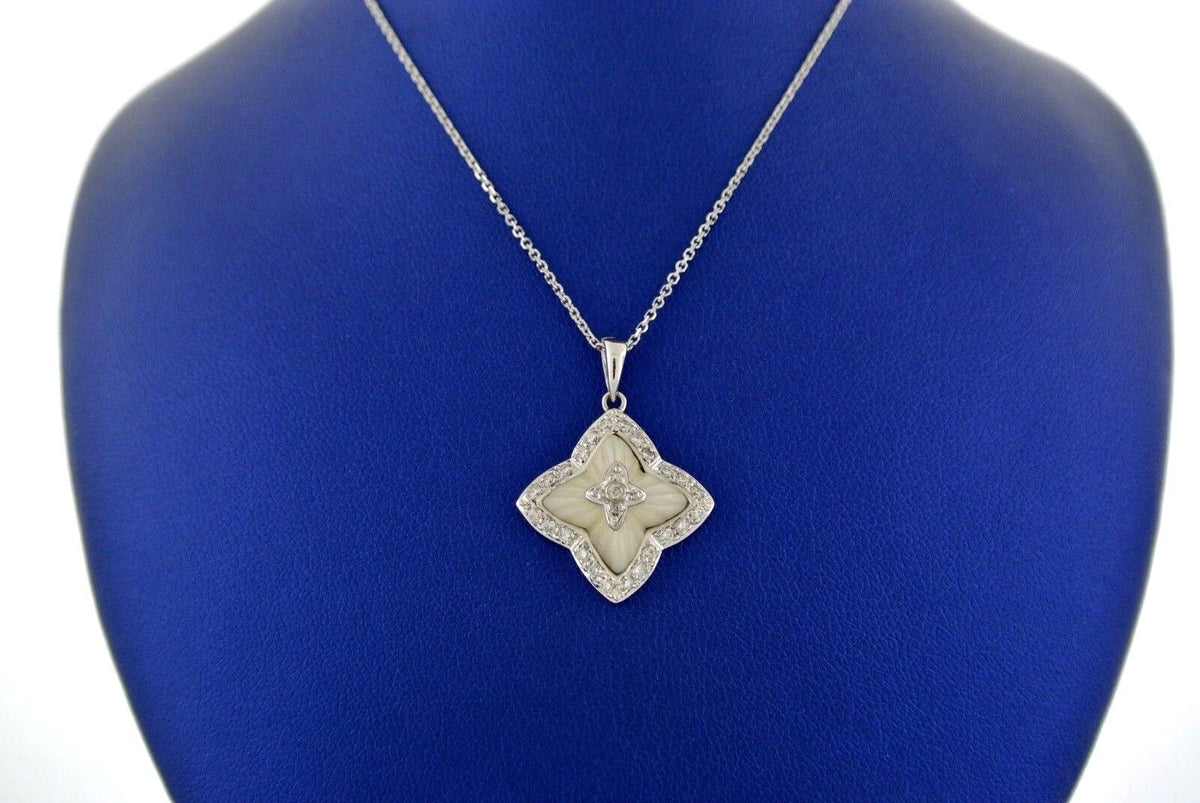 18k White Gold Mother of Pearl & 0.30 CT Diamond Pendant Necklace, 5.7gm,