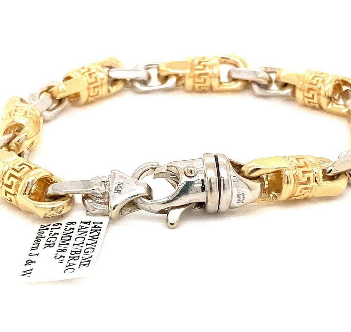 Handmade 14k Two Tone Gold Fancy Men's Link Bracelet, 46.6gm, 8.5", S107514