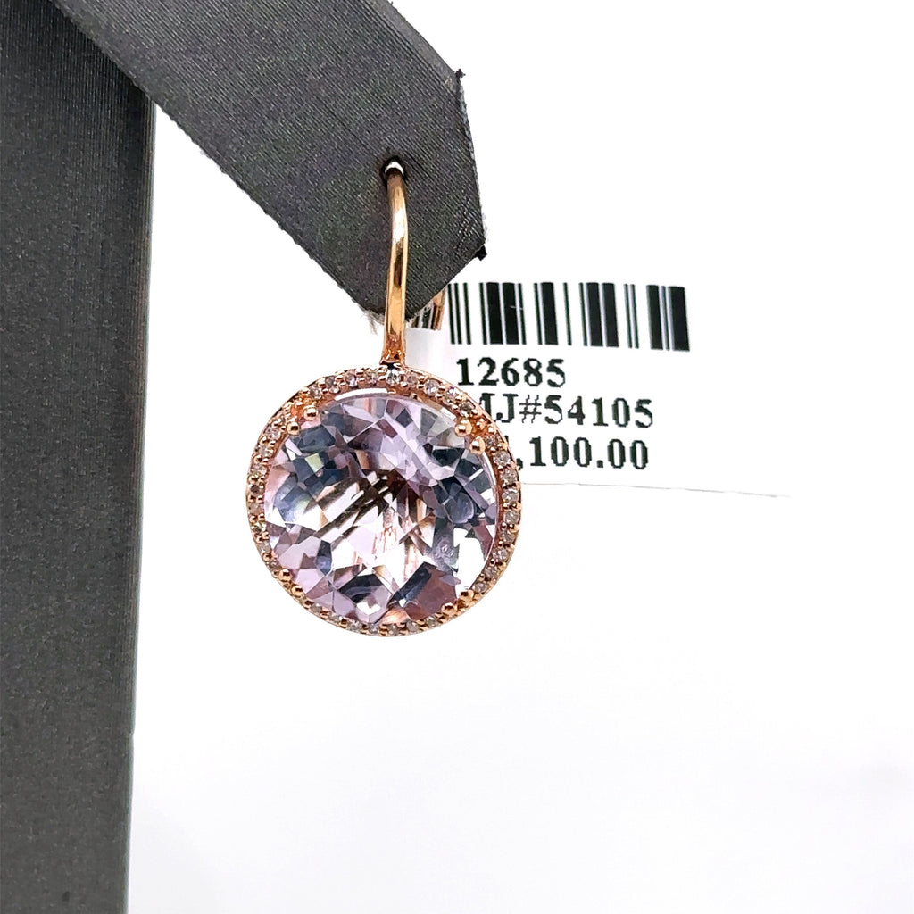 14k Rose Gold 15.00 CT Purple Amethyst & Diamond Earrings, 7gm, S12685