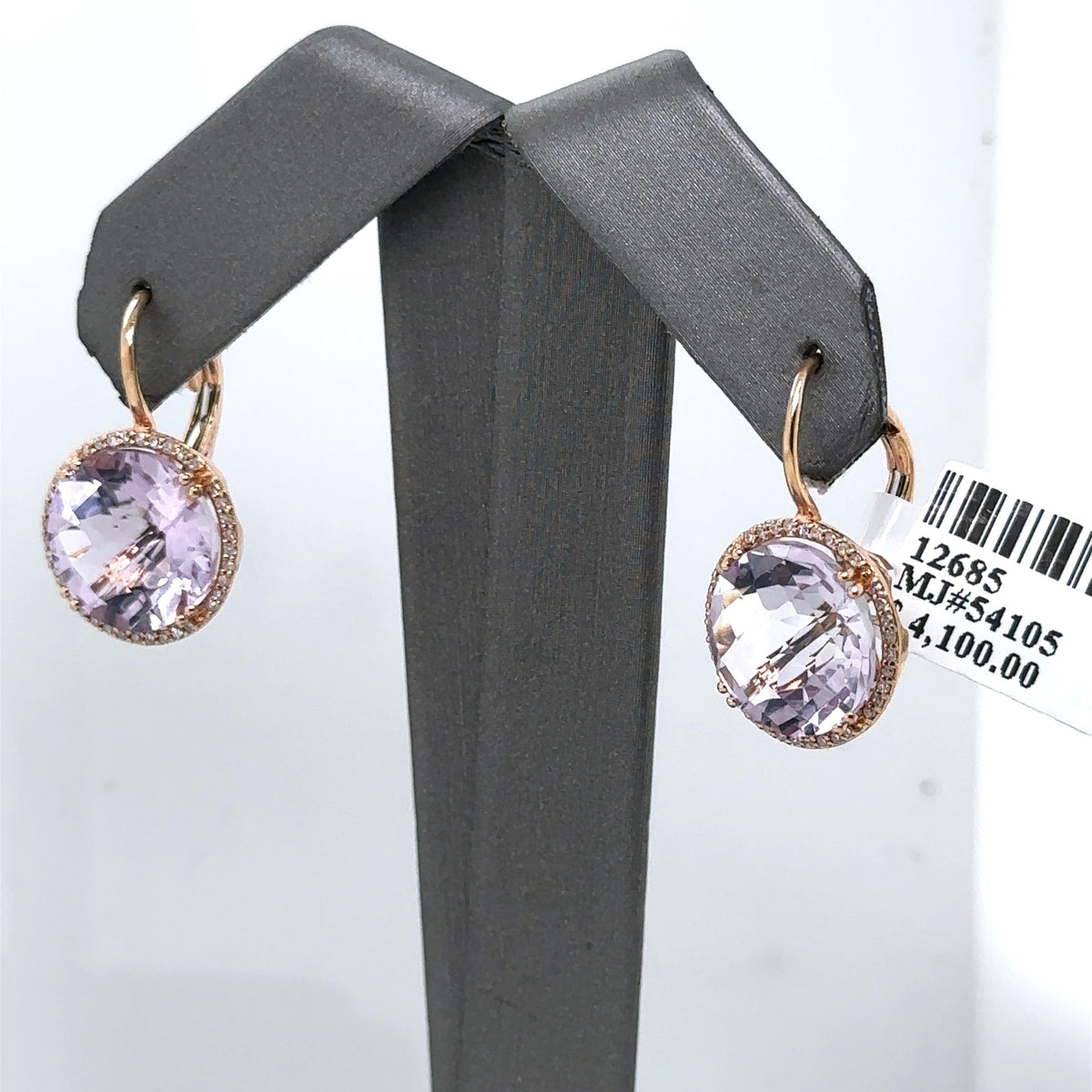 14k Rose Gold 15.00 CT Purple Amethyst & Diamond Earrings, 7gm, S12685