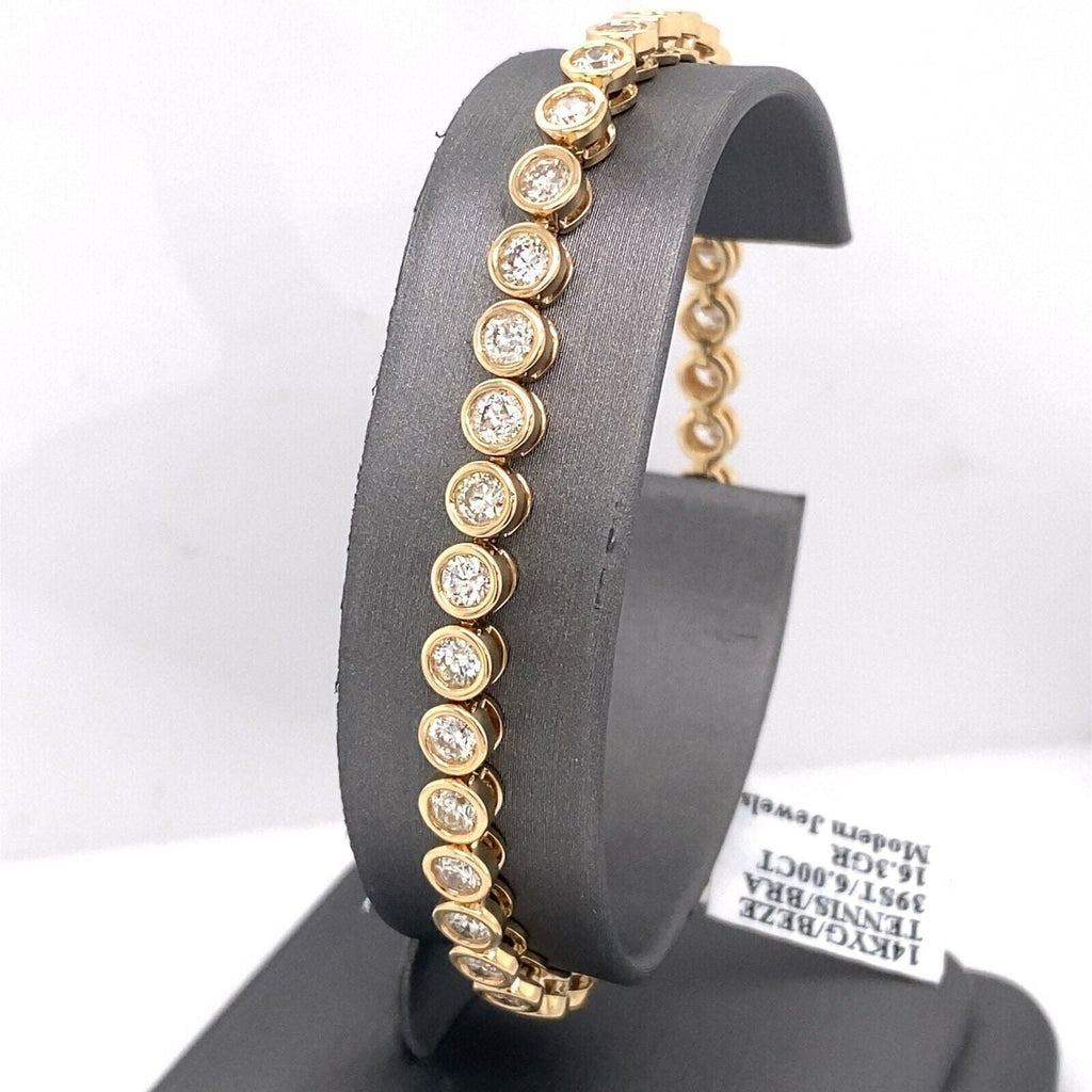 14k Yellow Gold 6.00 CT Diamond Tennis Bracelet, 16.3g, 7.5 Inches, S15077