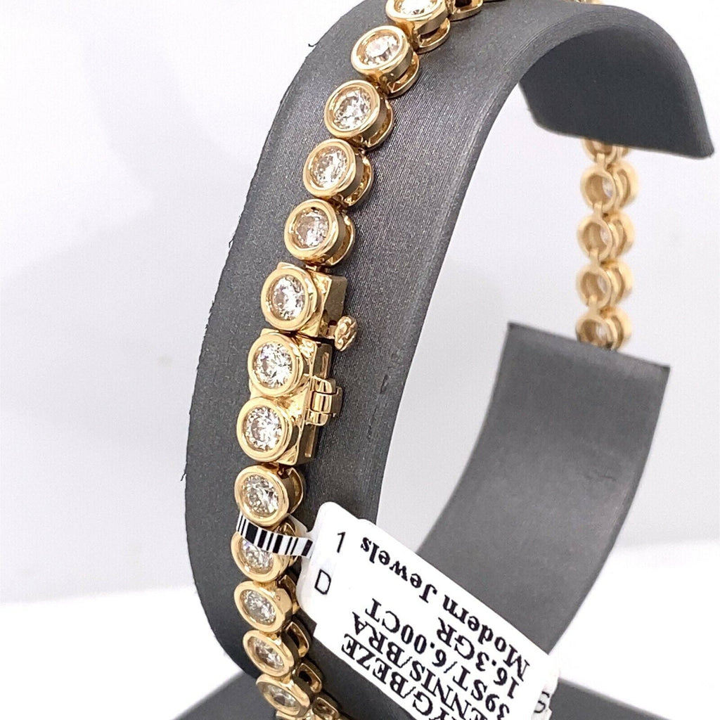 14k Yellow Gold 6.00 CT Diamond Tennis Bracelet, 16.3g, 7.5 Inches, S15077