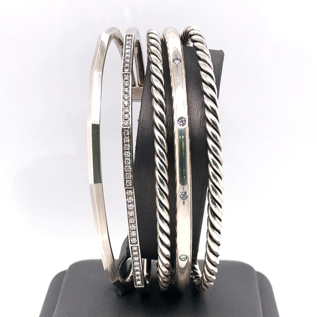 David Yurman Stax Narrow Cuff Bracelet with Diamonds, 58.6Gm, Open Cuff