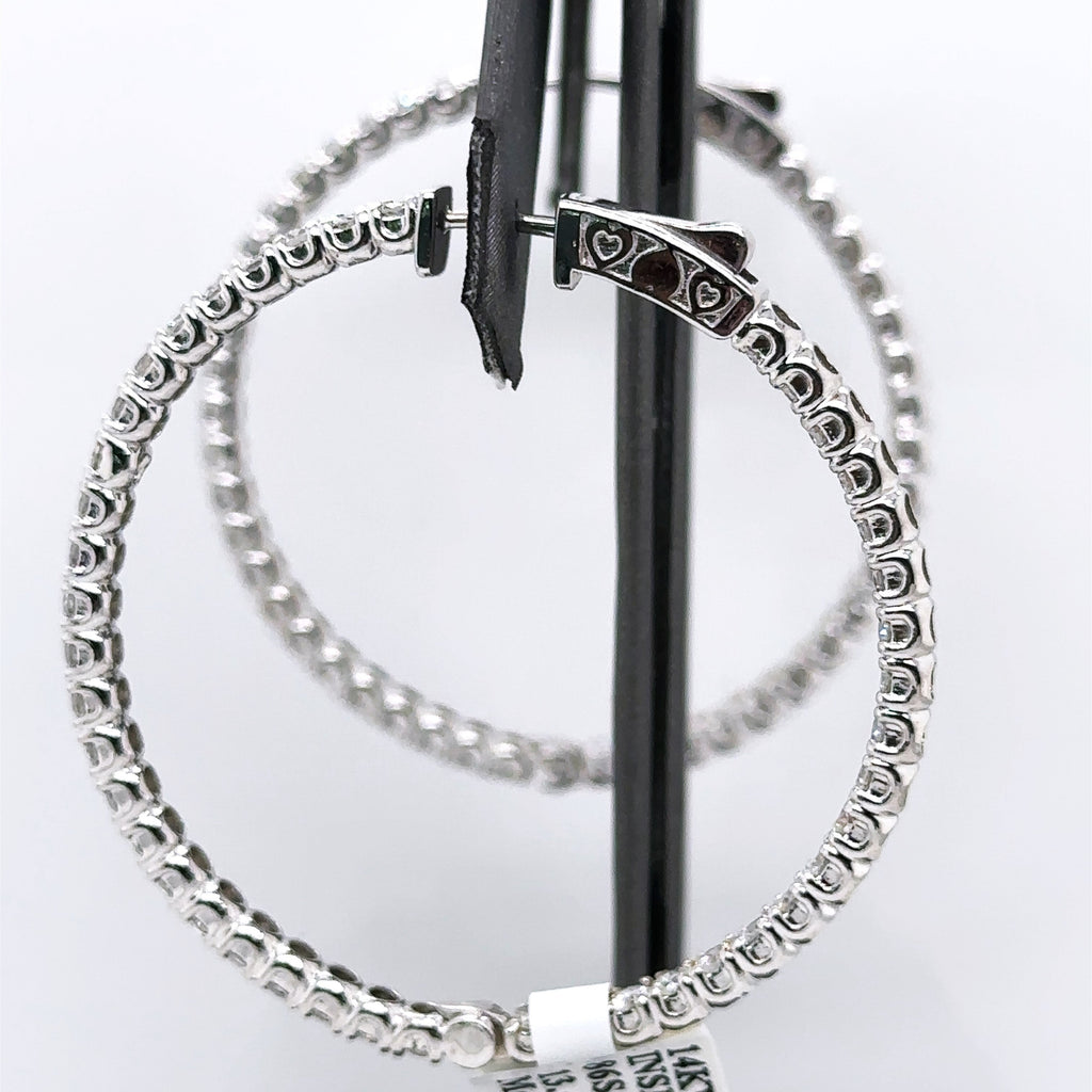 14k White Gold 6.45 CT Diamond Inside Out Hoop Earrings, 13.6gm, S107567