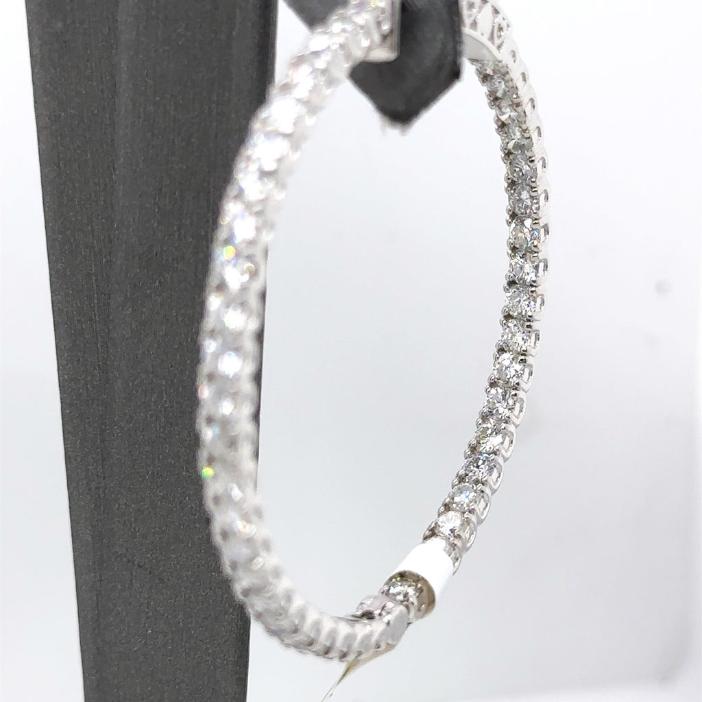14k White Gold 6.45 CT Diamond Inside Out Hoop Earrings, 13.6gm, S107567