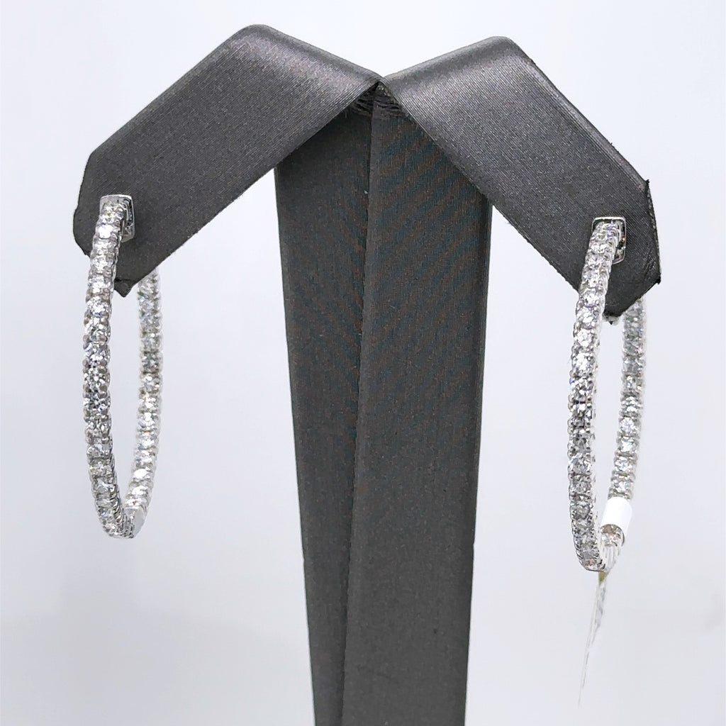 14k White Gold 2.80CT Diamond Inside Out Hoop Earrings, 7.9gm, S107564