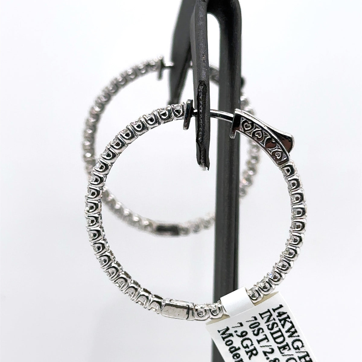 14k White Gold 2.80CT Diamond Inside Out Hoop Earrings, 7.9gm, S107564