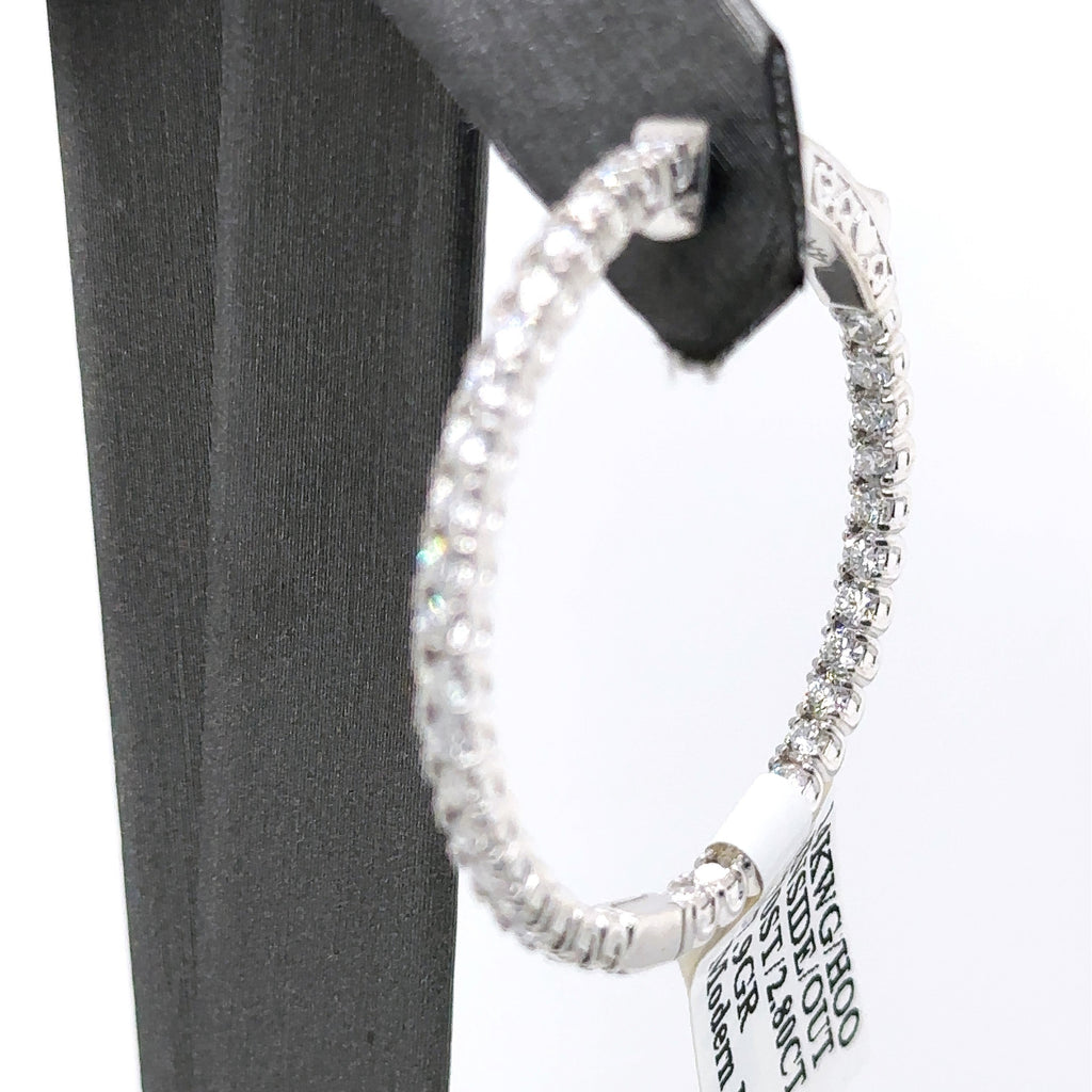 14k White Gold 2.80CT Diamond Inside Out Hoop Earrings, 7.9gm, S107564