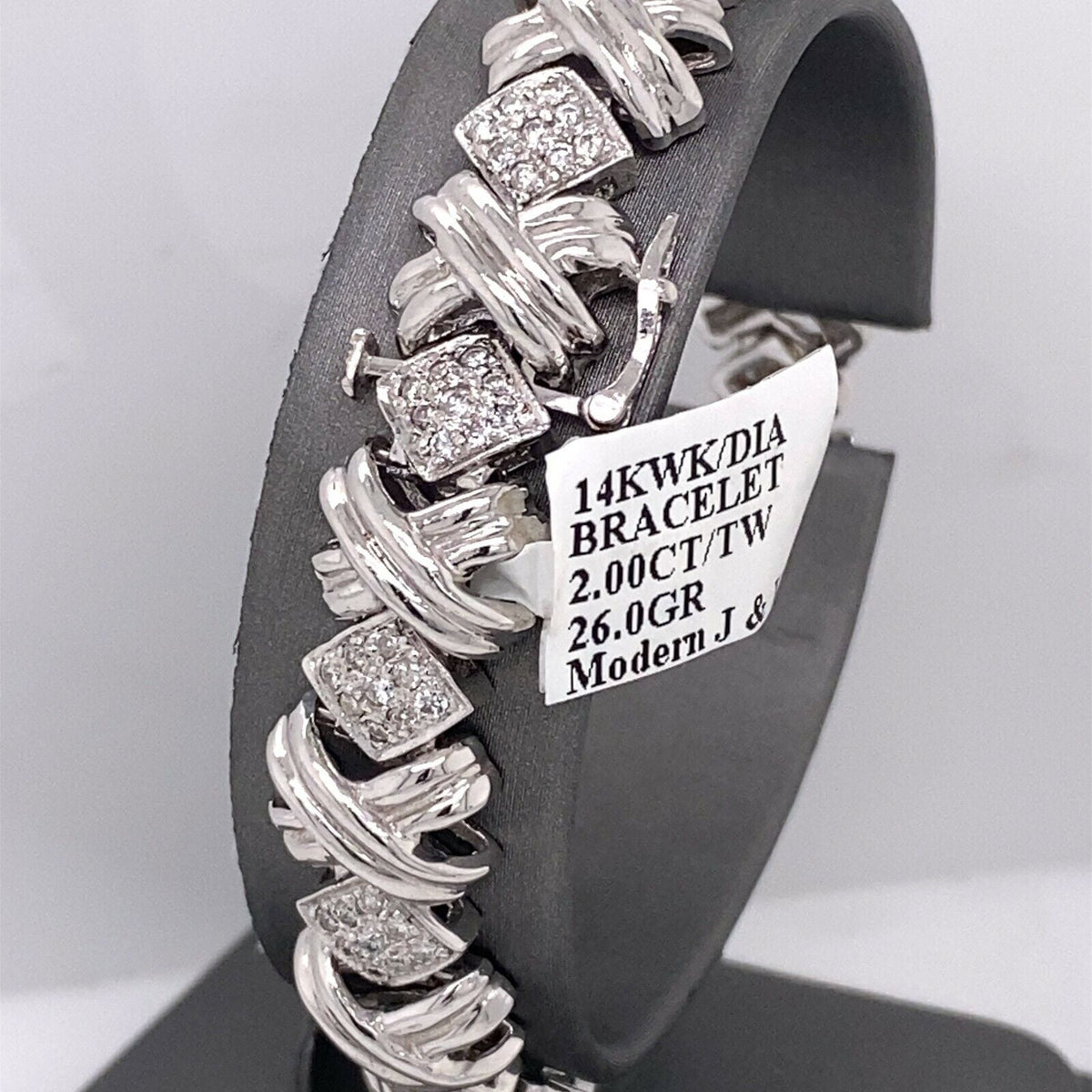 14k White Gold 2.00 CT Diamond Ladies XO Bracelet, 26g, 7", S100472