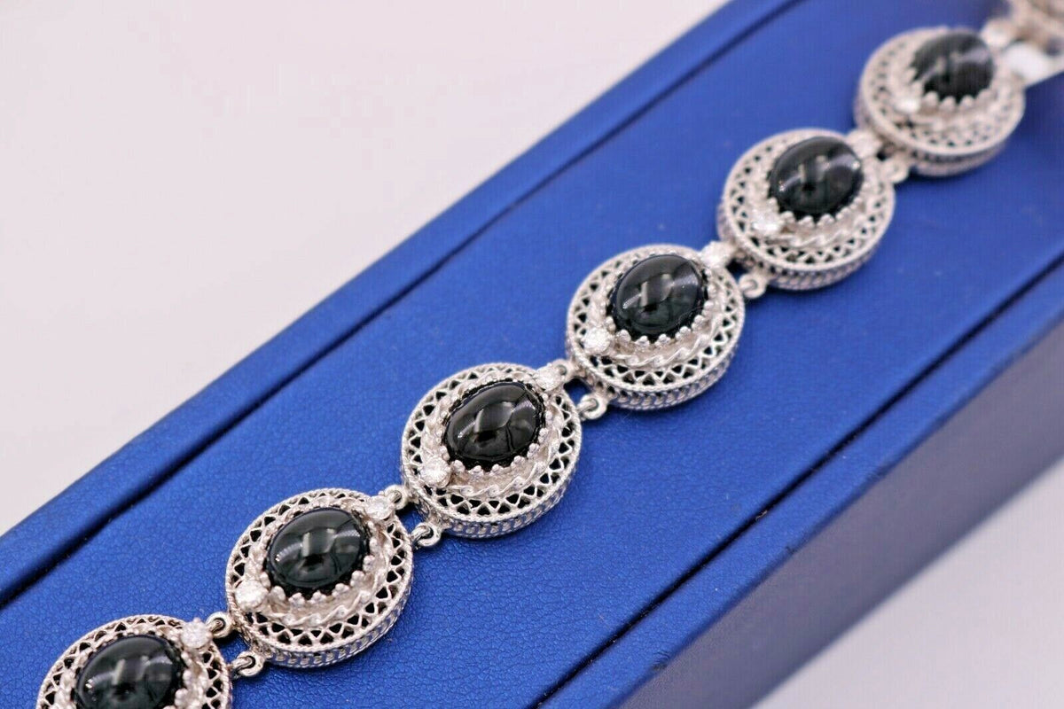 14k White Gold 1.00 CT Diamond & Onyx Bracelet, 34.3gm, S105496
