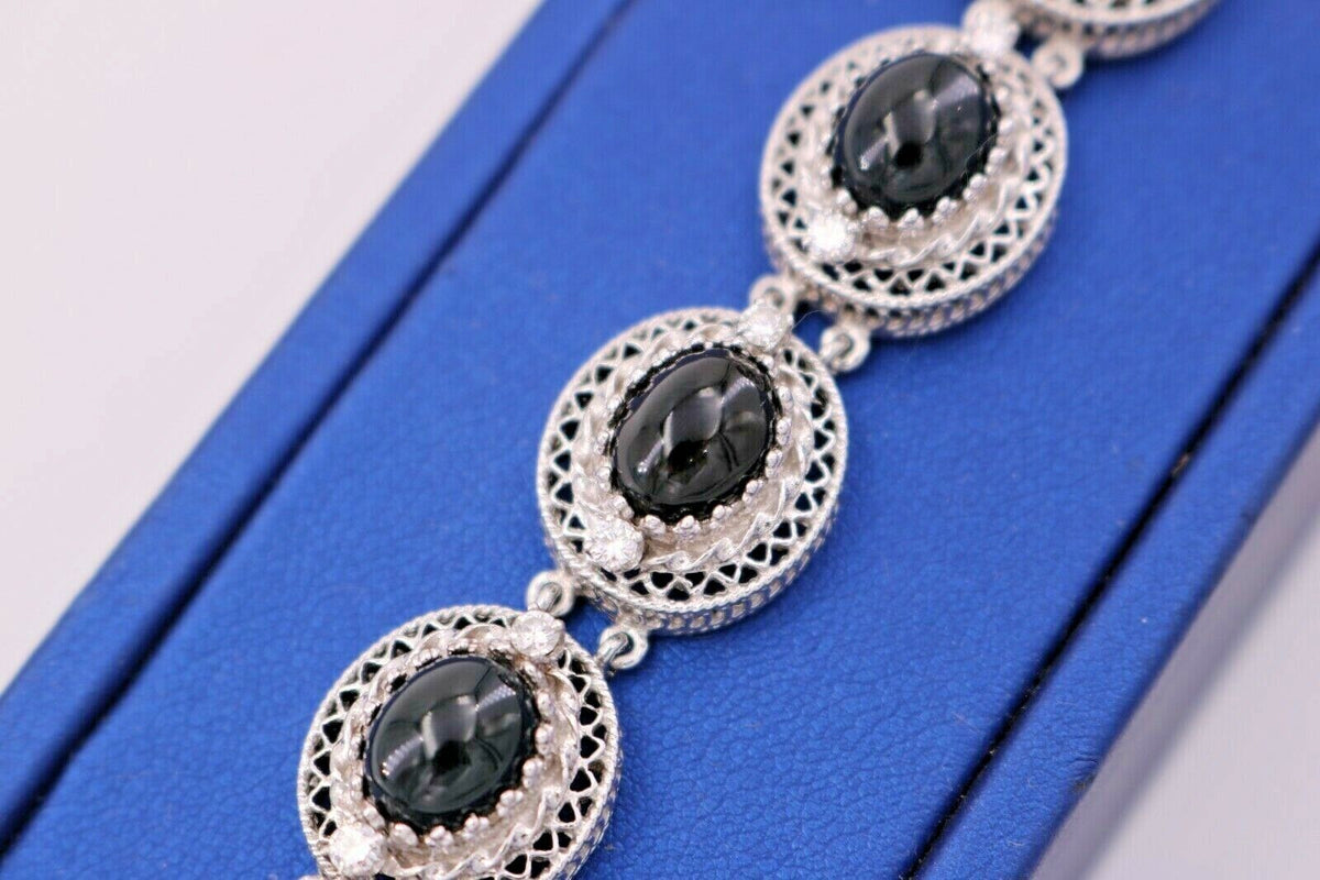 14k White Gold 1.00 CT Diamond & Onyx Bracelet, 34.3gm, S105496