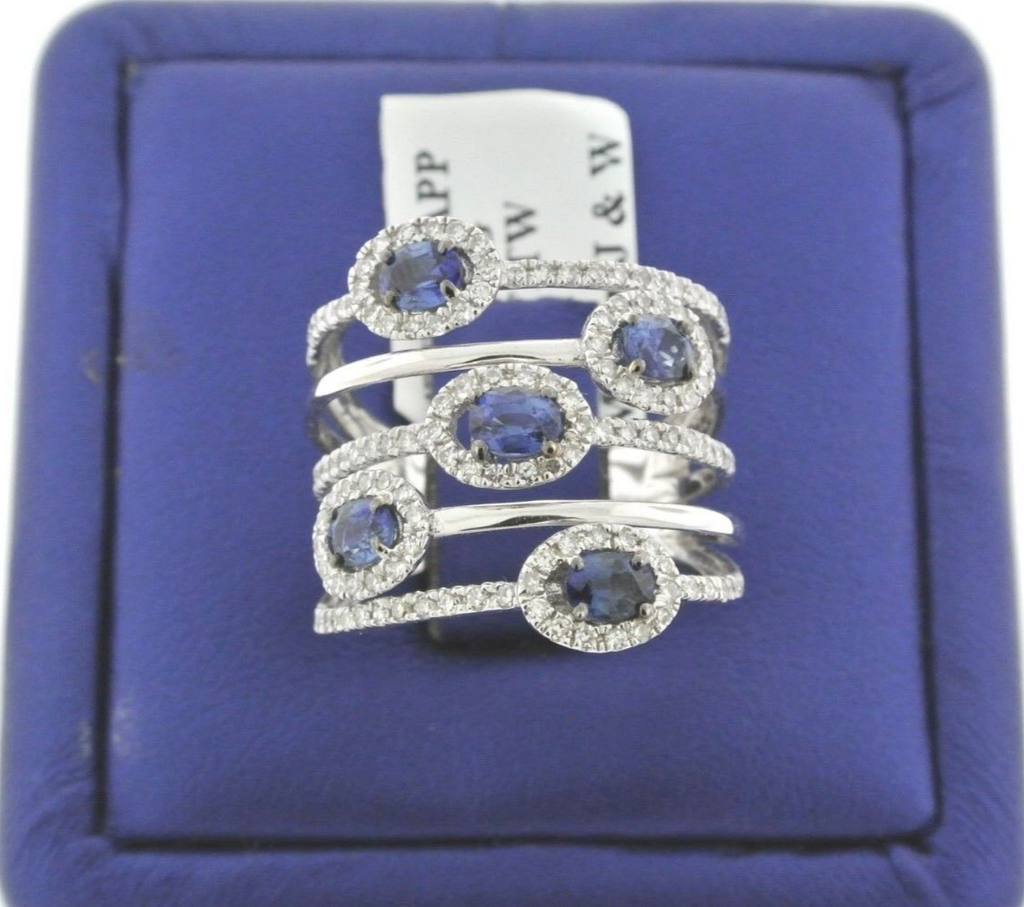 Handmade 14K White Gold 2.00 CT Diamond & Sapphire Open Design Ladies Ring