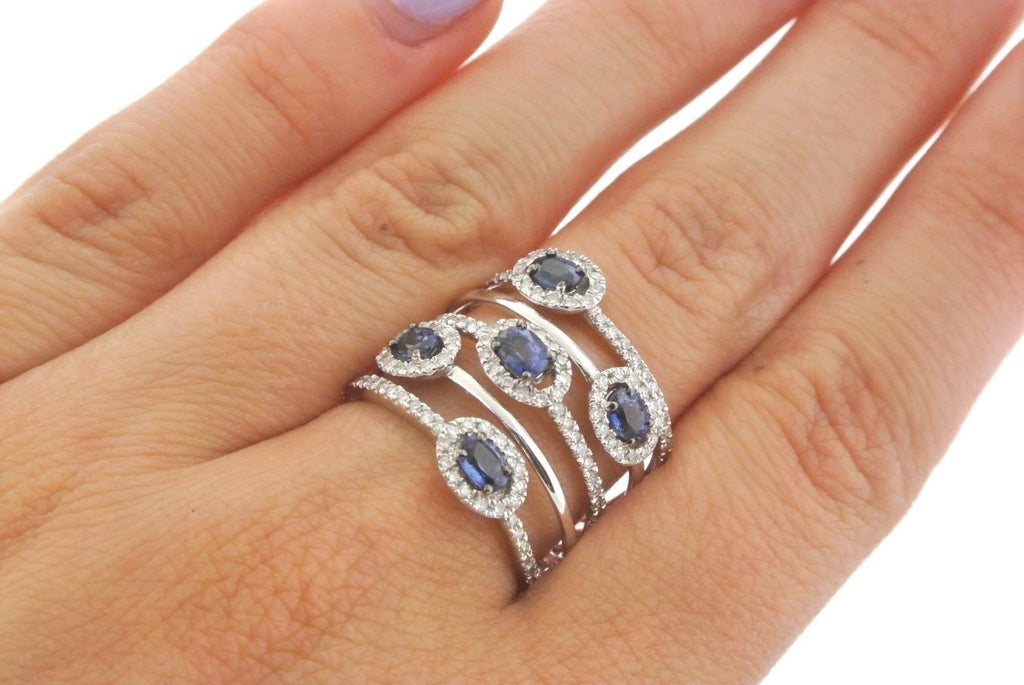 Handmade 14K White Gold 2.00 CT Diamond & Sapphire Open Design Ladies Ring
