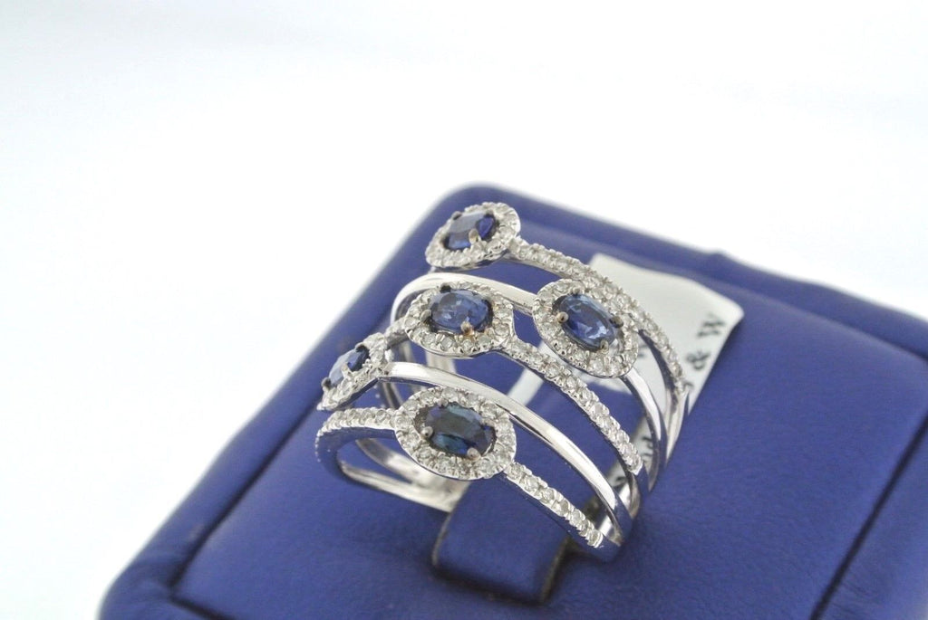 Handmade 14K White Gold 2.00 CT Diamond & Sapphire Open Design Ladies Ring