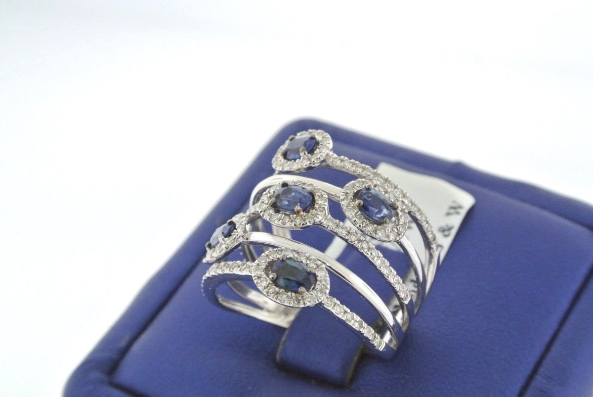 Handmade 14K White Gold 2.00 CT Diamond & Sapphire Open Design Ladies Ring