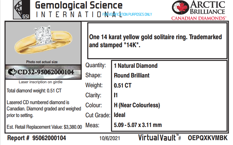 14k Yellow Gold 0.51CT Diamond Engagement Ring 5.0gm Size 7 S15945